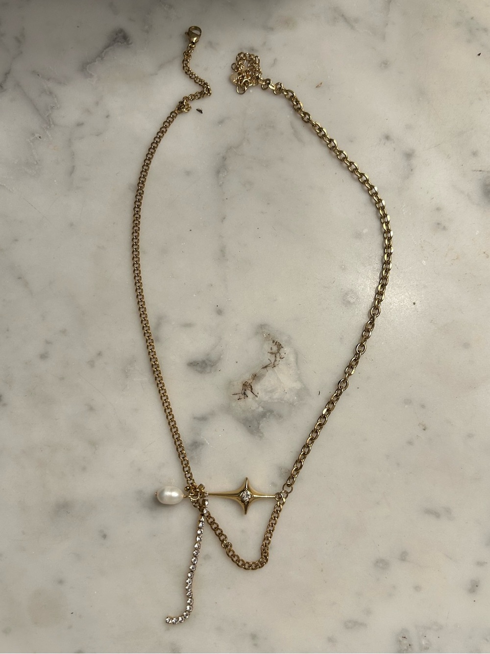 Bracha twilight Gold Star Pendant Layered Necklace with Pearl and Crystal Accent